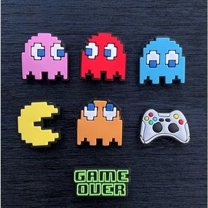 Pac-Man 7 Pieces Shoe for Croc Shoes Charms, Video Game Charms,